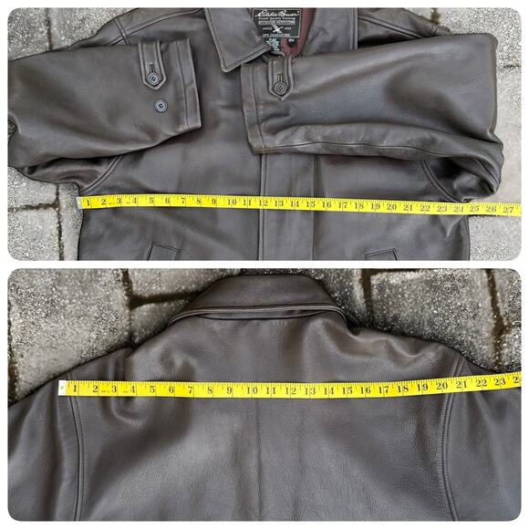 Eddie Bauer Full Length Heavy Genuine Leather Jacket Men M Brown Lined Car Coat - Picture 7 of 10